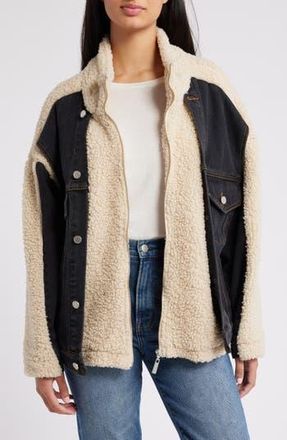 Blank NYC High Pile Fleece & Denim Trucker Jacket in Black Eyes at Nordstrom Rack, Size X-Small