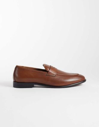 Asos Mocassini college slim in pelle color cuoio-Marrone