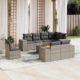 vidaXL Set De Muebles De Jard&iacute;n 9 Pzas Y Cojines Rat&aacute;n Sint&eacute;tico Gris Vidaxl
