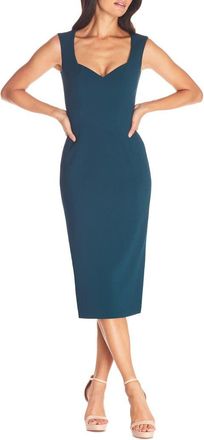 Dress The Population Elle Sweetheart Neck Sheath Midi Dress in Pine at Nordstrom, Size Xx-Small