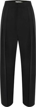 Inwear Zwarte Geplooide Broek met Brede Tailleband - Dames - Wijde Broeken - Zwart - L - Polyester - Broeken