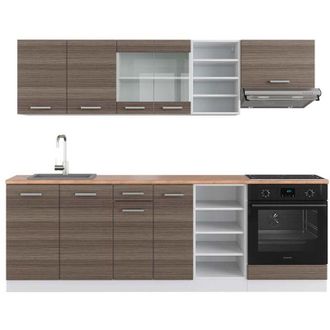 Vicco Mueble De Cocina R-line, Precioso Gris/blanco, 240 Cm, Et Roble