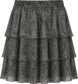 Michael Kors Printed Georgette Tiered Skirt - Dames - Korte rokken - Zwart - S - Polyester - Rokken