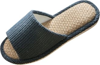 Generic UK Size 7 Mens Slipper Couples Mule Sandals Slippers Unisex Open Toe House Slipper Summer Holiday Sandals Flax Sole Indoor Flats Shoes Comfort Slipper