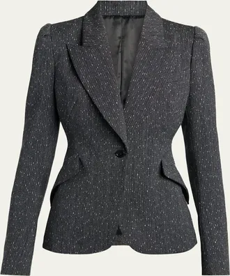 Alexander McQueen Pinstripe Wool Puff-Sleeve One-Button Jacket