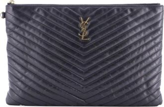 Saint Laurent Classic Monogram Wristlet Pouch Matelasse Chevron Leather Large clutch bag - Zwart