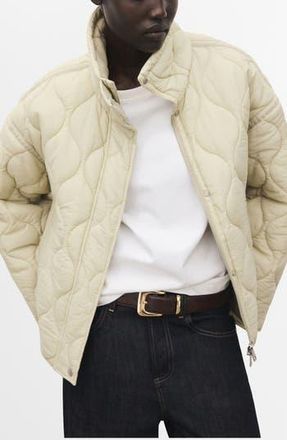 Mango Oversize Quilted Jacket in Ivory White at Nordstrom Rack, Size Small