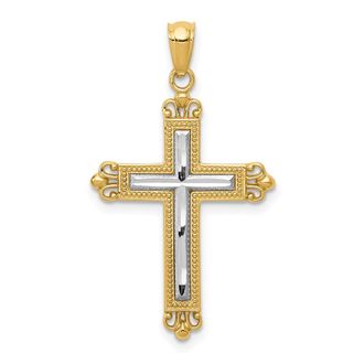 Diamond2Deal 14k Yellow Gold Rhodium Diamond Cut Cross Pendant