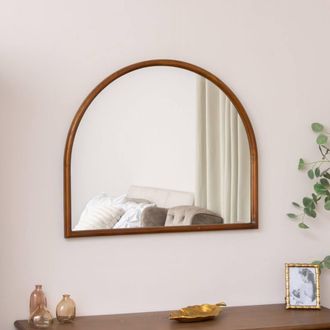 Melody Maison Dark Wood Framed Arched Wall & Mantle Mirror - 90cm X 75cm in Brown | Size: 90 cm X 75 cm