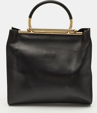 Ferragamo Frame Black Leather Tote