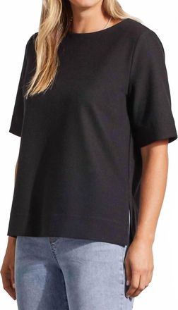 Tribal Boat Neck Top With Elbow Sleeve In Black
