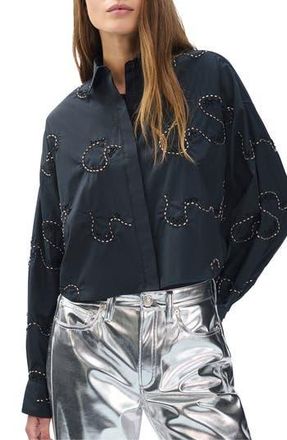 Rag & Bone Beatrice Beaded Embroidered Button-Up Shirt in Blkem at Nordstrom Rack, Size Xx-Small