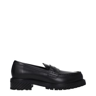 Off-white Black Leather Slip-On Mens Loafers