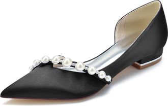 Minitoo Ladies Evening Flats Fashion D-Orsay Pointed Toe Wedding Party Shoes with Pearl BR155 Black UK 6
