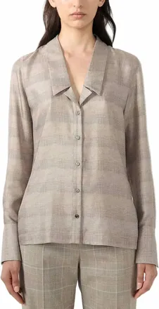 Barbara Bui Prince Of Wales Printed Silk Shirt In Brown Check
