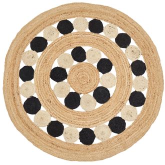 Beliani Beliani - Alfombra De Yute Beige Negro 140 Cm A Mano Espiral Trenzado Hovit