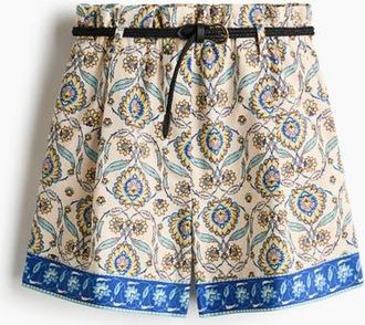 H&M Belted Linen-blend Shorts in Light Beige/patterned at Nordstrom, Size Xx-Large