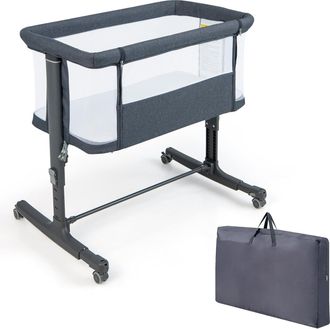 Costway Costway - Cuna Infantil, 3 En 1 Cuna De Viaje Con 5 Altura Ajustable, Inclinaci&oacute;n De 10&deg;, Cuna Colecho Con C&oacute;modo Colch&oacute;n, Red Transpirable Y Bolsa, C