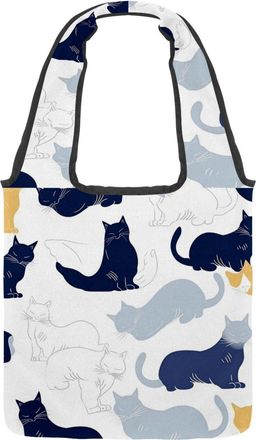 Generic Cats on a White Background Reversible Canvas Shoulder Tote - Double-Sided Print, 12oz Cotton, 27cm Drop, Fold-Flat Bag for Travel, Shopping, Street Ou