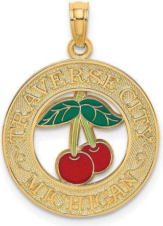 Diamond2Deal 14k Yellow Gold TRAVERSE CITY MI Enamel Cherry Charm Pendant