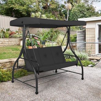 Costway Costway Garden Patio Swing Chair 3 Seater Hammock Bench Convertible Canopy Cushion Seats in Black