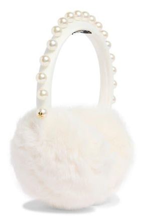 Kate Spade New York Faux Fur Pearl Embellished Ear Muffs in Cream at Nordstrom Rack