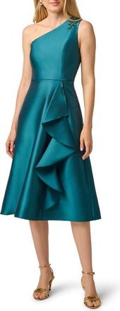 Adrianna Papell Embellished One-Shoulder Mikado Cocktail Dress in Hunter at Nordstrom, Size 14