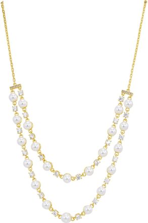 Savvy Cie Jewels GOLD PLATED SHELL PEARLS AND WHITE CZ NECKLACE