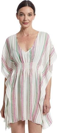 BECCA by Rebecca Virtue Radiance Plunge Neckline Tunic Womens Swimwear White/Azalea : XS/SM, Rayon