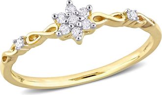 Amour 1/10 CT TW Diamond Floral Promise Ring In Yellow Plated Sterling Silver