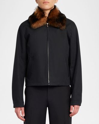 Alexander McQueen Mens Bomber Jacket with Shearling Collar