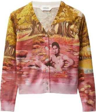 Versace Womens It Printed Silk Cardigan