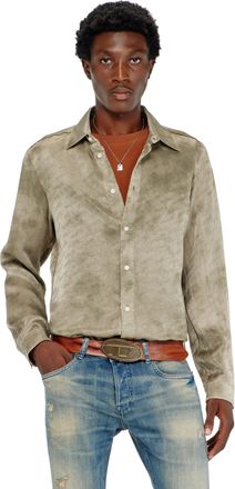 Diesel Shirt in logo-jacquard crinkled satin - Shirts - Man - Brown