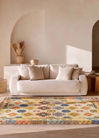 Atticgo Alfombra lavable &eacute;tnica multicolor 140x200 cm