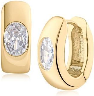 Jardin Oval Cubic Zirconia Huggie Hoop Earrings in Clear Gold at Nordstrom Rack