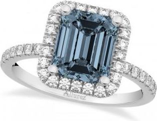 Allurez Emerald-Cut Gray Spinel & Diamond Engagement Ring 14k White Gold (3.32ct)