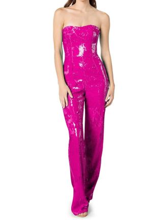 Dress The Population Andy Sequin Strapless Jumpsuit In Hot Pink
