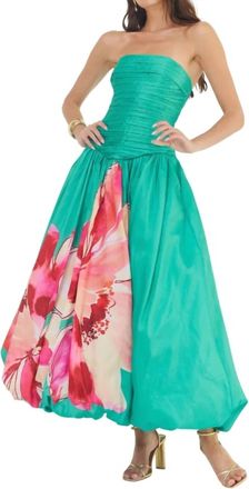 Hutch Georgina Strapless Ruched Maxi Dress In Green Multi