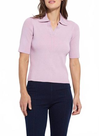 Lyss&eacute; Kenzie Ribbed Knit Polo In Rose Shadow