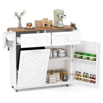 Costway Costway Rolling Kitchen Island w/ Drop Leaf Kitchen Cart w/ 2 Drawers in White
