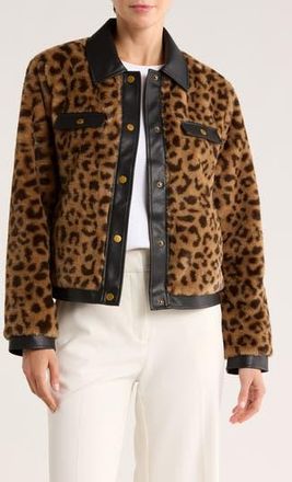 Rebecca Minkoff Faux Leather Trim Faux Fur Jacket in Leopard at Nordstrom Rack, Size X-Small