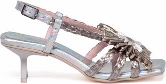 Ras Silver Textured Floral Raffia Heels