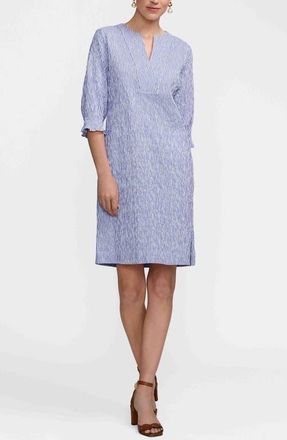 Foxcroft Alicia Crinkle Jacquard Dress in Blue/White at Nordstrom, Size X-Large