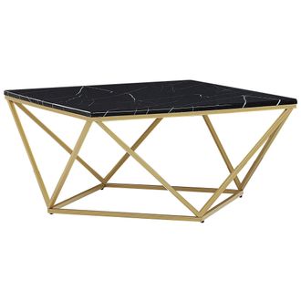 Beliani Beliani - Mesa De Centro Efecto M&aacute;rmol Negro Dorado 80 X 80 Cm Mdf Jaula Glamour Malibu