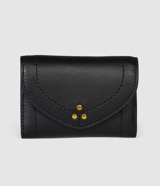 Jerome Dreyfuss Portefeuille Helmut PM Cuir Lisse Noir Brass