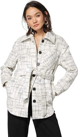 Line & Dot Georgia Jacket Womens White Belted Waist Button Front JZZ1