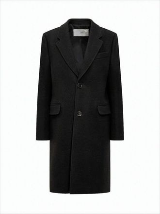 Ami Tailored Black Wool Coat With Notched Lapels