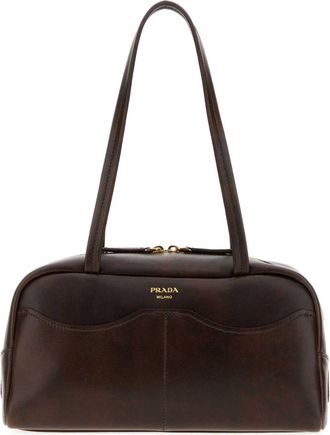 Prada Brown Logo Large Shoulder Bag