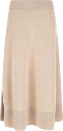 Agnona Midi Rok met Hoge Taille - Dames - Midirokken - Beige - S - Kasjmier - Rokken