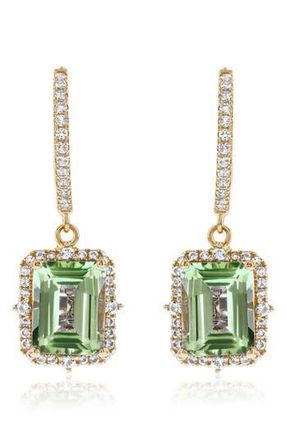 Suzy Levian Semiprecious Stone Halo Drop Earrings in Green/yellow at Nordstrom Rack